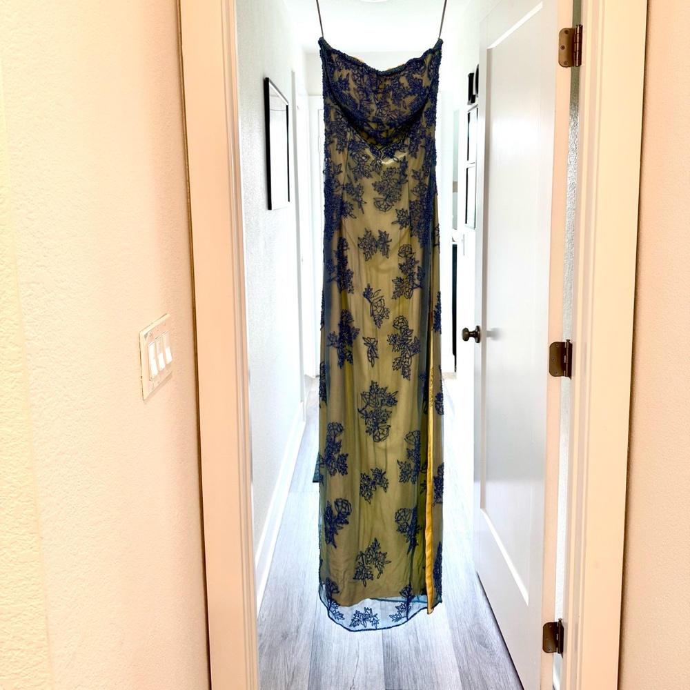 Elegant Blue and Yellow Beaded Dress